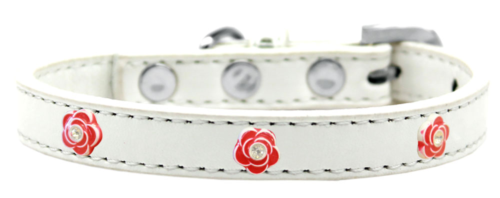 Red Rose Widget Dog Collar White Size 10